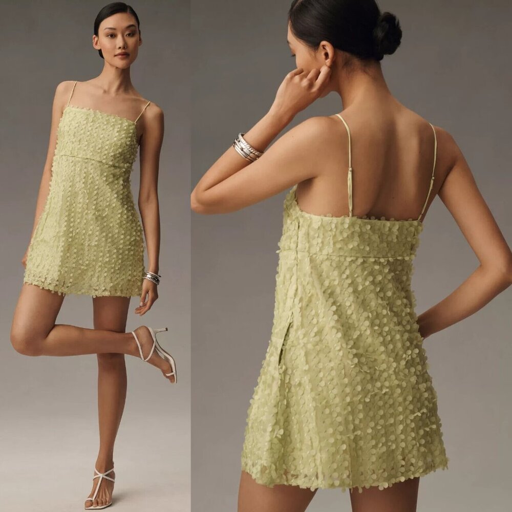 Anthropologie Light Green Textured Mini Dress